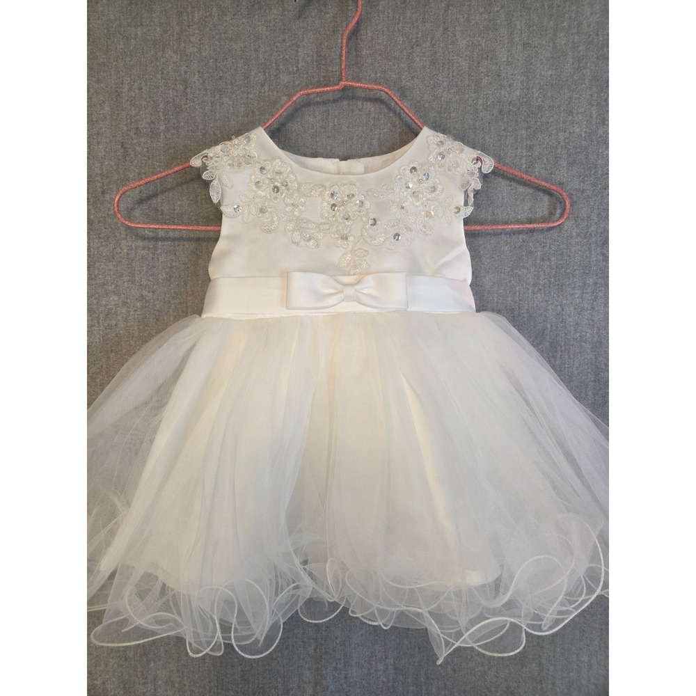 Girls Christening Baptism Wedding Dress Infant 6 Months Tulle Princess Bow White